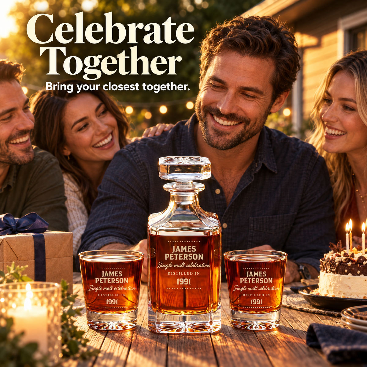 Birthday Gift – Square Decanter Set with 2 Glasses, 9 Whiskey Stones & Wooden Box – image 11