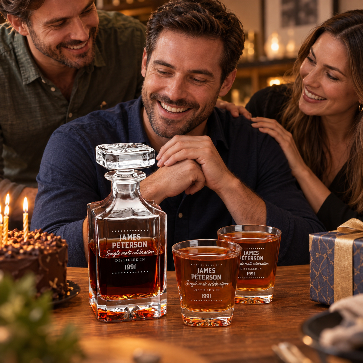Birthday Gift – Square Decanter Set with 2 Glasses, 9 Whiskey Stones & Wooden Box – image 13