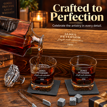 Birthday Gift – Square Decanter Set with 2 Glasses, 9 Whiskey Stones & Wooden Box – image 14