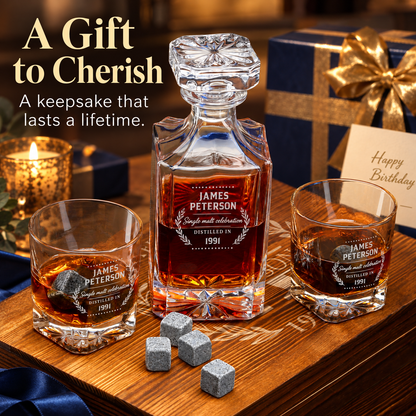 Birthday Gift – Square Decanter Set with 2 Glasses, 9 Whiskey Stones & Wooden Box – image 16
