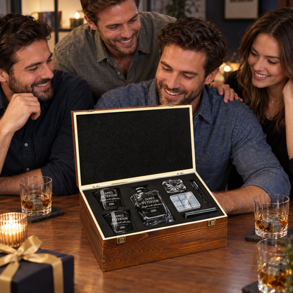 Birthday Gift – Square Decanter Set with 2 Glasses, 9 Whiskey Stones & Wooden Box – image 17