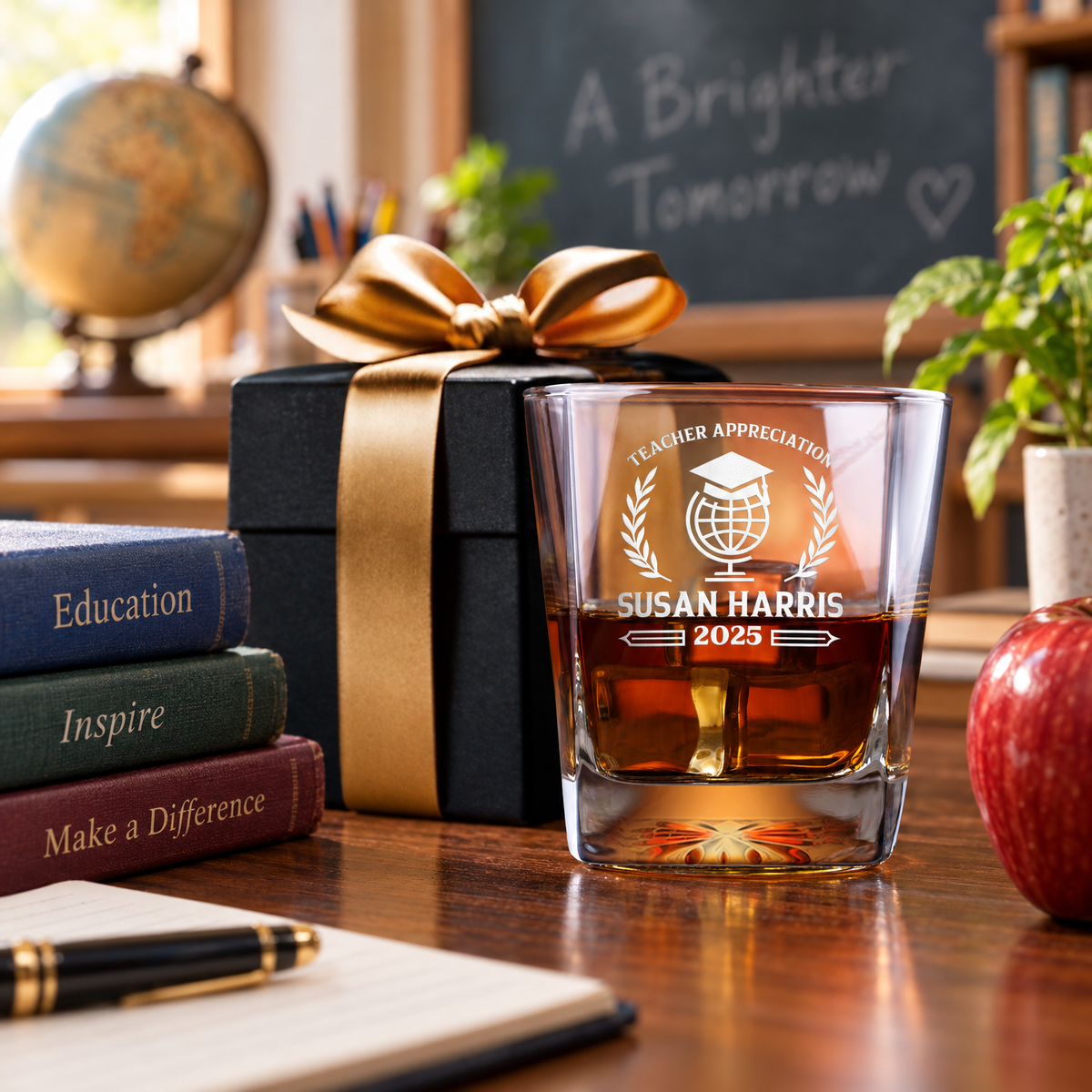 Education Company Gifts – Square Decanter Set with 2 Glasses, 9 Whiskey Stones & Wooden Box product image