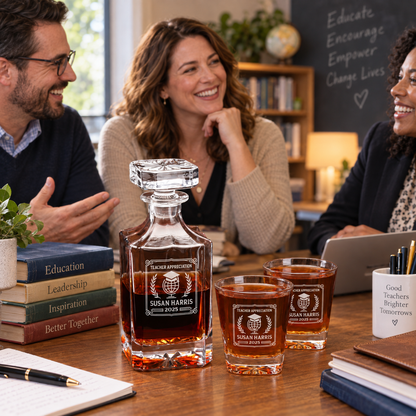 Education Company Gifts – Square Decanter Set with 2 Glasses, 9 Whiskey Stones & Wooden Box – image 13