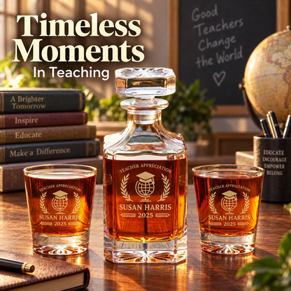 Education Company Gifts – Square Decanter Set with 2 Glasses, 9 Whiskey Stones & Wooden Box – image 18
