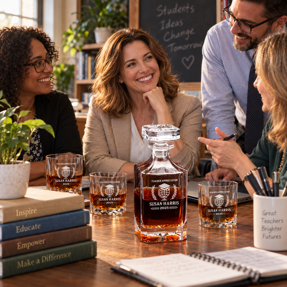 Education Company Gifts – Square Decanter Set with 2 Glasses, 9 Whiskey Stones & Wooden Box – image 19