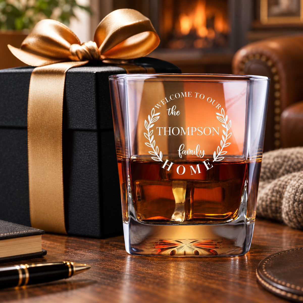 Family Gift – Square Decanter Set with 2 Glasses, 9 Whiskey Stones & Wooden Box – image 06