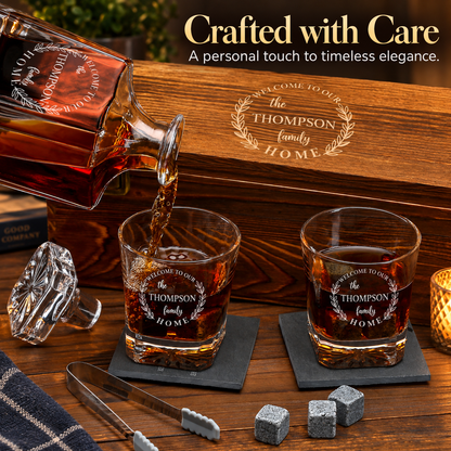 Family Gift – Square Decanter Set with 2 Glasses, 9 Whiskey Stones & Wooden Box – image 14