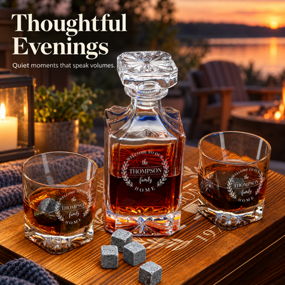 Family Gift – Square Decanter Set with 2 Glasses, 9 Whiskey Stones & Wooden Box – image 16