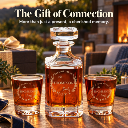 Family Gift – Square Decanter Set with 2 Glasses, 9 Whiskey Stones & Wooden Box – image 18