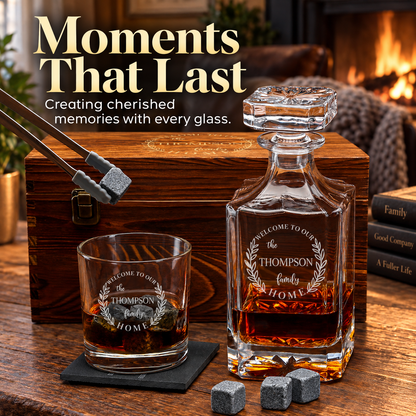 Family Gift – Square Decanter Set with 2 Glasses, 9 Whiskey Stones & Wooden Box – image 20
