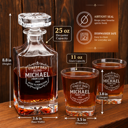Gift for Father – Square Decanter Set with 2 Glasses, 9 Whiskey Stones & Wooden Box – image 02