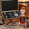 Gift for Fishermen – Square Decanter Set with 2 Glasses, 9 Whiskey Stones & Wooden Box