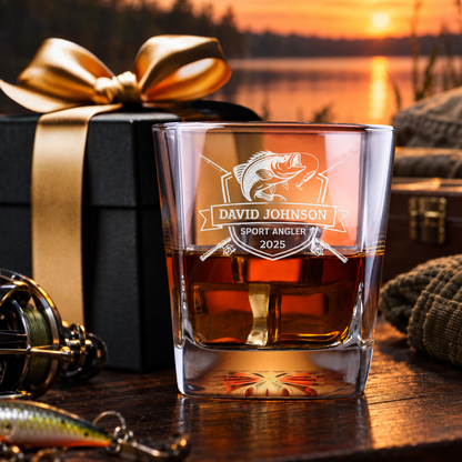 Gift for Fishermen – Square Decanter Set with 2 Glasses, 9 Whiskey Stones & Wooden Box – image 06