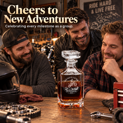 Gift for Car & Motorcycle Enthusiasts – Square Decanter Set with 2 Glasses, 9 Whiskey Stones & Wooden Box – image 03