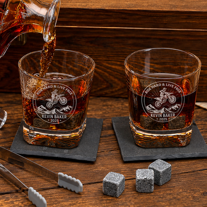 Gift for Car & Motorcycle Enthusiasts – Square Decanter Set with 2 Glasses, 9 Whiskey Stones & Wooden Box – image 04