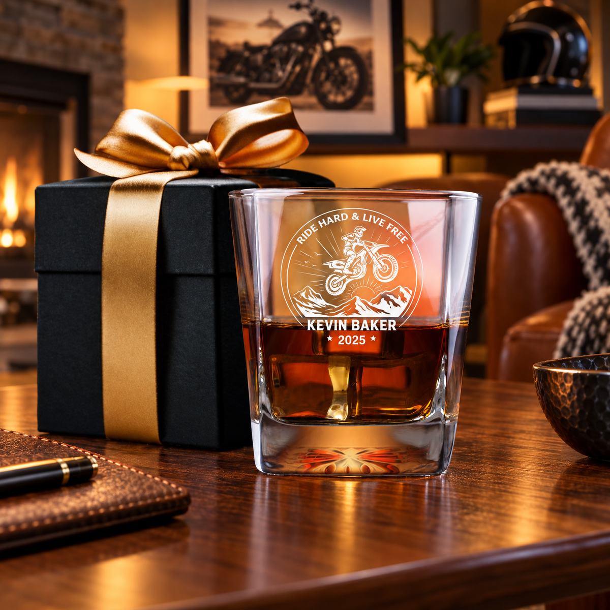 Gift for Car & Motorcycle Enthusiasts – Square Decanter Set with 2 Glasses, 9 Whiskey Stones & Wooden Box – image 06