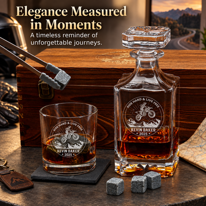 Gift for Car & Motorcycle Enthusiasts – Square Decanter Set with 2 Glasses, 9 Whiskey Stones & Wooden Box – image 20
