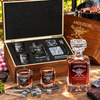 Gift for Grillmasters – Square Decanter Set with 2 Glasses, 9 Whiskey Stones & Wooden Box