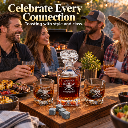 Gift for Grillmasters – Square Decanter Set with 2 Glasses, 9 Whiskey Stones & Wooden Box – image 09