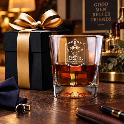 Groomsman Gift – Square Decanter Set with 2 Glasses, 9 Whiskey Stones & Wooden Box – image 06