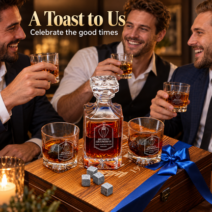 Groomsman Gift – Square Decanter Set with 2 Glasses, 9 Whiskey Stones & Wooden Box – image 09