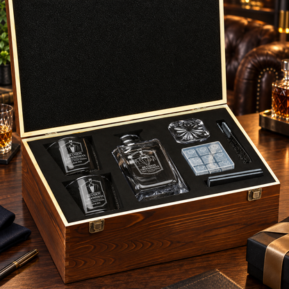 Groomsman Gift – Square Decanter Set with 2 Glasses, 9 Whiskey Stones & Wooden Box – image 10