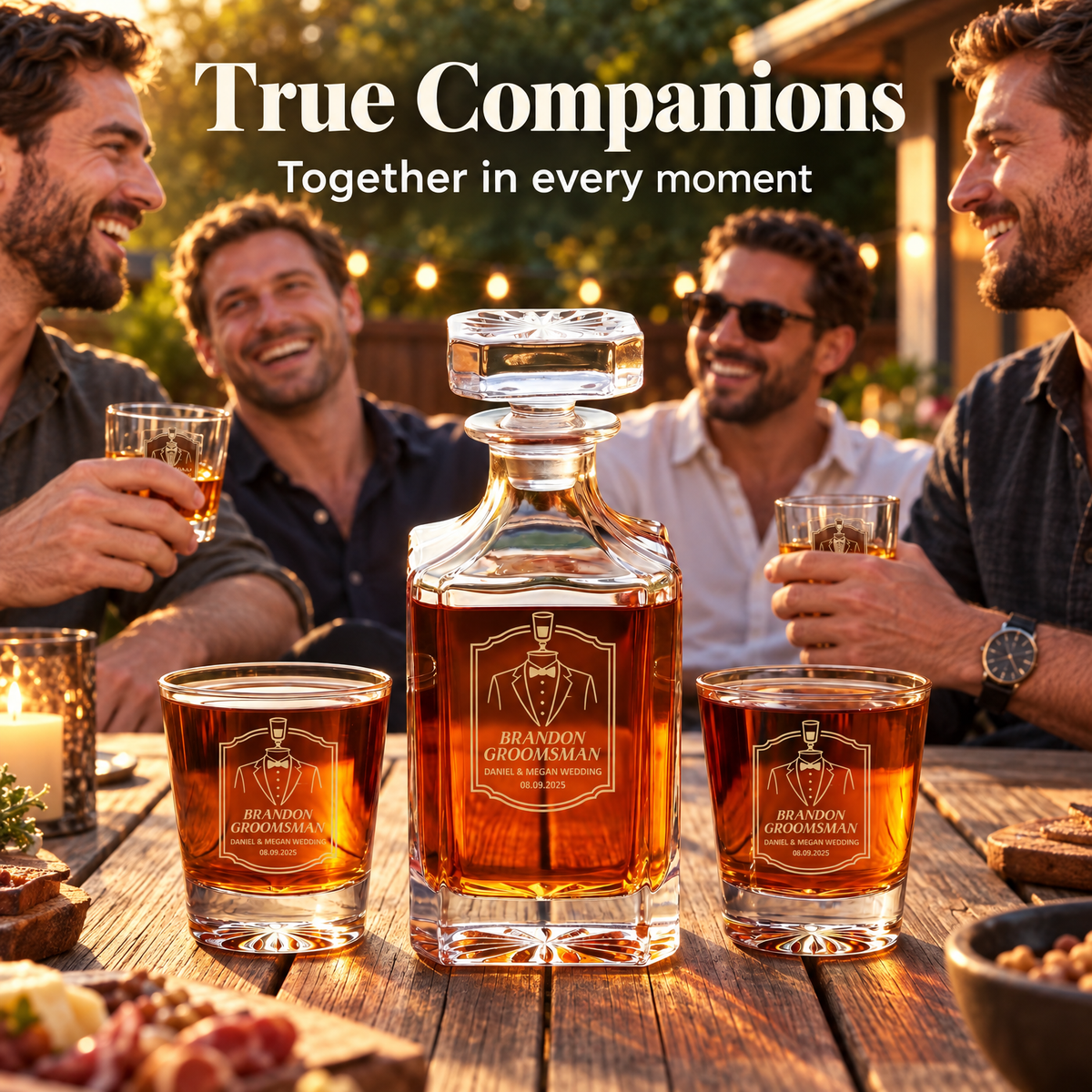 Groomsman Gift – Square Decanter Set with 2 Glasses, 9 Whiskey Stones & Wooden Box – image 11