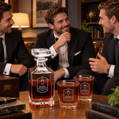 Groomsman Gift – Square Decanter Set with 2 Glasses, 9 Whiskey Stones & Wooden Box – image 13