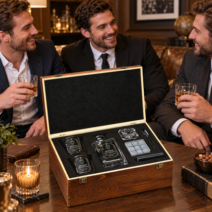 Groomsman Gift – Square Decanter Set with 2 Glasses, 9 Whiskey Stones & Wooden Box – image 17