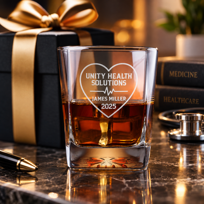 Healthcare Company Gifts – Square Decanter Set with 2 Glasses, 9 Whiskey Stones & Wooden Box – image 06