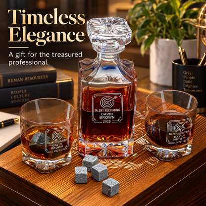 Human Resources Company Gifts – Square Decanter Set with 2 Glasses, 9 Whiskey Stones & Wooden Box – image 16
