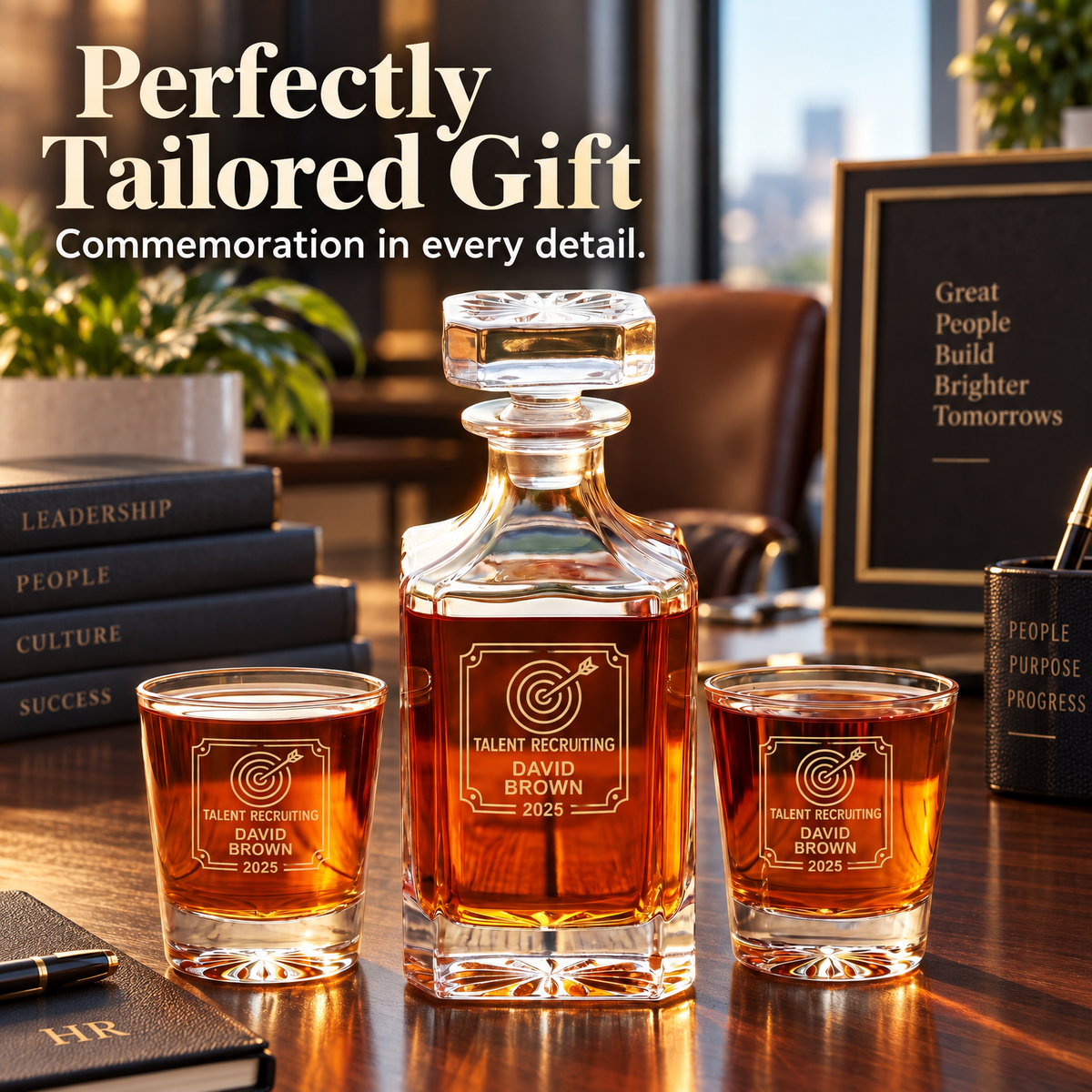 Human Resources Company Gifts – Square Decanter Set with 2 Glasses, 9 Whiskey Stones & Wooden Box – image 18