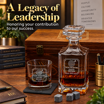 Human Resources Company Gifts – Square Decanter Set with 2 Glasses, 9 Whiskey Stones & Wooden Box – image 20
