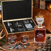 Gift for Hunters – Square Decanter Set with 2 Glasses, 9 Whiskey Stones & Wooden Box