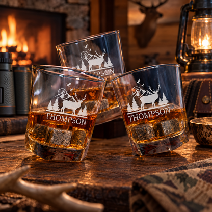 Gift for Hunters – Square Decanter Set with 2 Glasses, 9 Whiskey Stones & Wooden Box – image 08