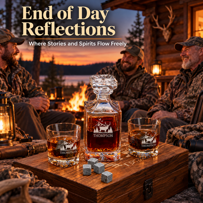 Gift for Hunters – Square Decanter Set with 2 Glasses, 9 Whiskey Stones & Wooden Box – image 09