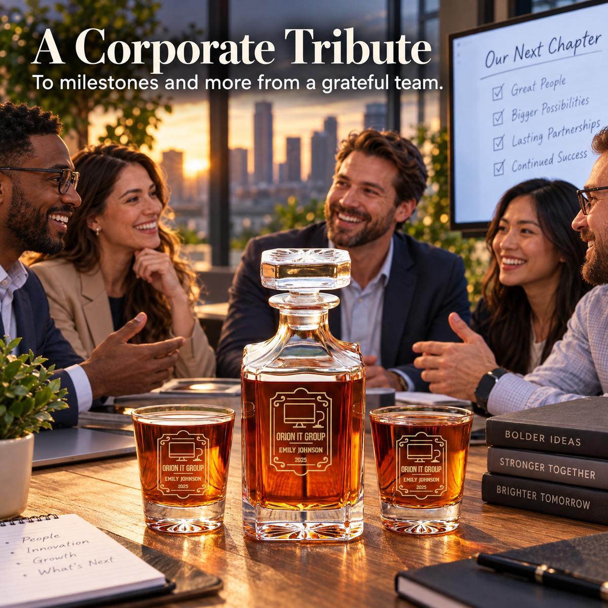 Technology Company Gifts – Square Decanter Set with 2 Glasses, 9 Whiskey Stones & Wooden Box product image