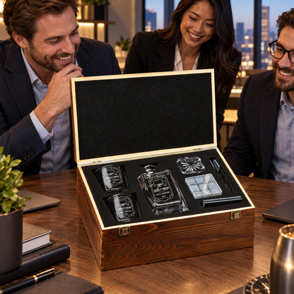 Technology Company Gifts – Square Decanter Set with 2 Glasses, 9 Whiskey Stones & Wooden Box – image 17