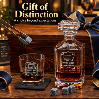 Technology Company Gifts – Square Decanter Set with 2 Glasses, 9 Whiskey Stones & Wooden Box – image 20