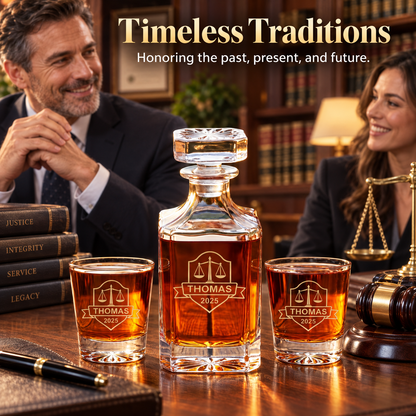 Legal Company Gifts – Square Decanter Set with 2 Glasses, 9 Whiskey Stones & Wooden Box – image 11