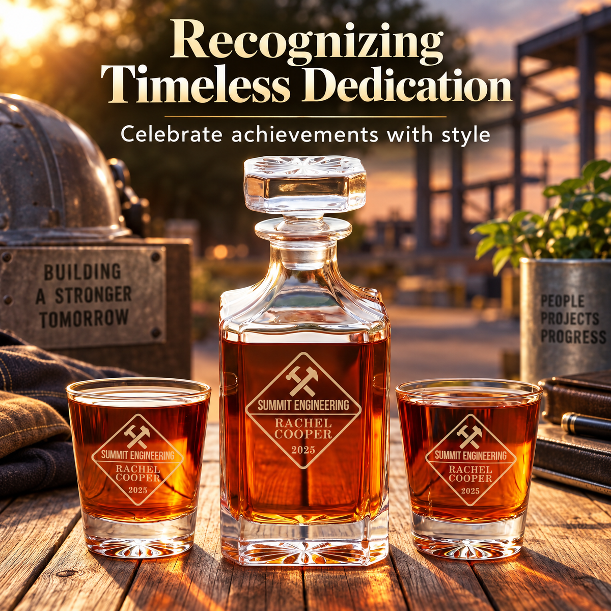 Manufacturing Company Gifts – Square Decanter Set with 2 Glasses, 9 Whiskey Stones & Wooden Box product image