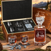 Gift for Outdoorsmen – Square Decanter Set with 2 Glasses, 9 Whiskey Stones & Wooden Box