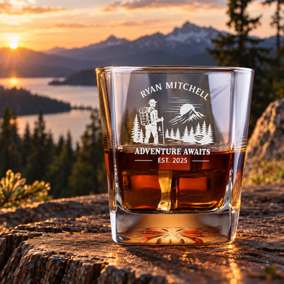 Gift for Outdoorsmen – Square Decanter Set with 2 Glasses, 9 Whiskey Stones & Wooden Box – image 06