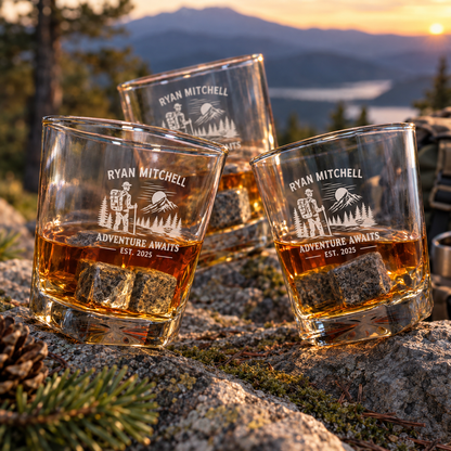 Gift for Outdoorsmen – Square Decanter Set with 2 Glasses, 9 Whiskey Stones & Wooden Box – image 08