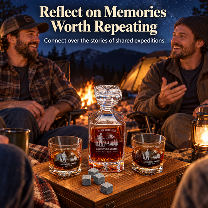 Gift for Outdoorsmen – Square Decanter Set with 2 Glasses, 9 Whiskey Stones & Wooden Box – image 09
