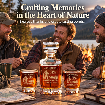 Gift for Outdoorsmen – Square Decanter Set with 2 Glasses, 9 Whiskey Stones & Wooden Box – image 11