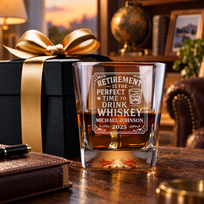 Retirement Gift – Square Decanter Set with 2 Glasses, 9 Whiskey Stones & Wooden Box – image 06