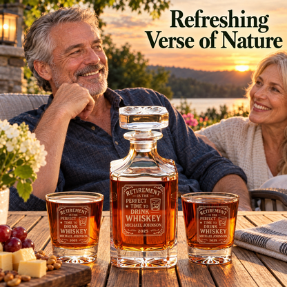 Retirement Gift – Square Decanter Set with 2 Glasses, 9 Whiskey Stones & Wooden Box – image 11
