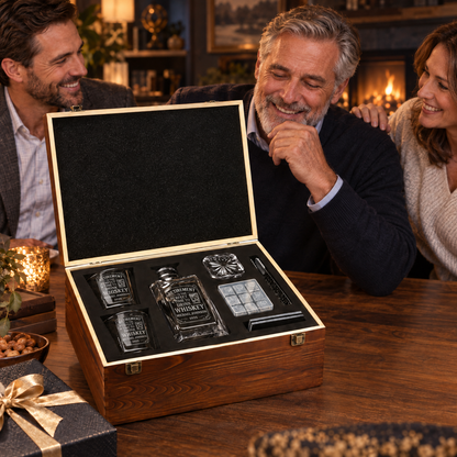 Retirement Gift – Square Decanter Set with 2 Glasses, 9 Whiskey Stones & Wooden Box – image 17