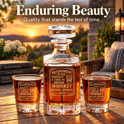 Retirement Gift – Square Decanter Set with 2 Glasses, 9 Whiskey Stones & Wooden Box – image 18